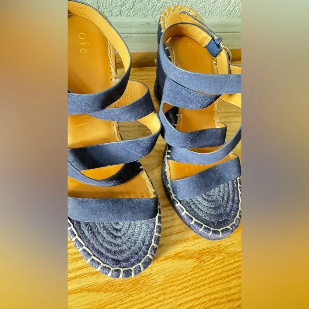 Joie Kaelyn Espadrille Wedge Ankle Strap Open Toe Blue cloud straps Sandal 39